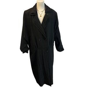 Vintage Silkworm's Black Crinkle Double Breasted Duster Trench Avant Garde XL‎